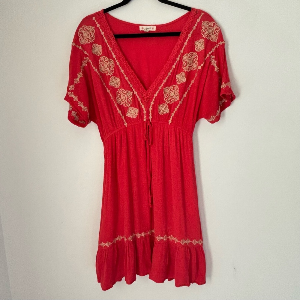Magnolia Boutique Embroidered Lace Trim Boho Vneck Dress Size Medium E107